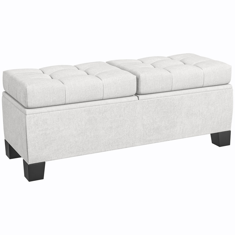 Storage Ottoman Bench, Gray Linen