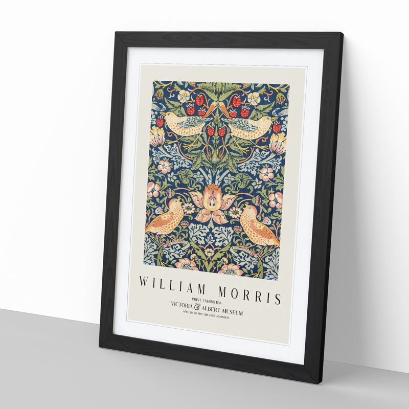 Strawberry Thief Vol.1 by William Morris - Framed Print, 48cm H x 36cm W x 2cm D, Black Framed