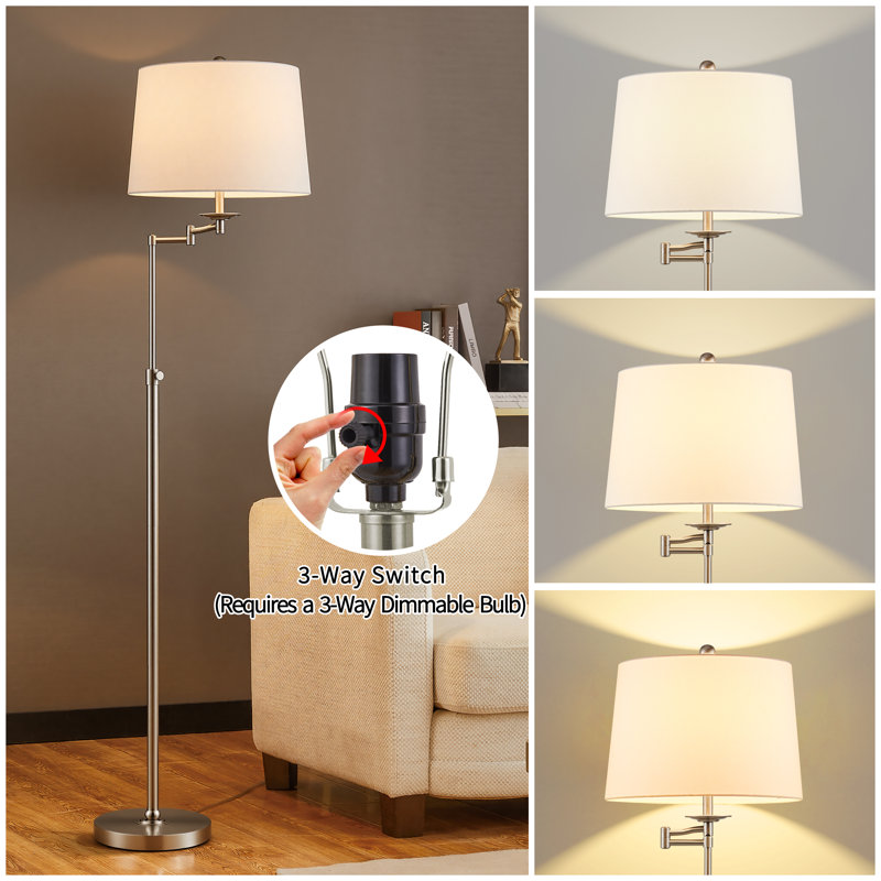 Aleinah 64.5'' Adjustable Height Swing Arm Floor Lamp, Brushed Nickel