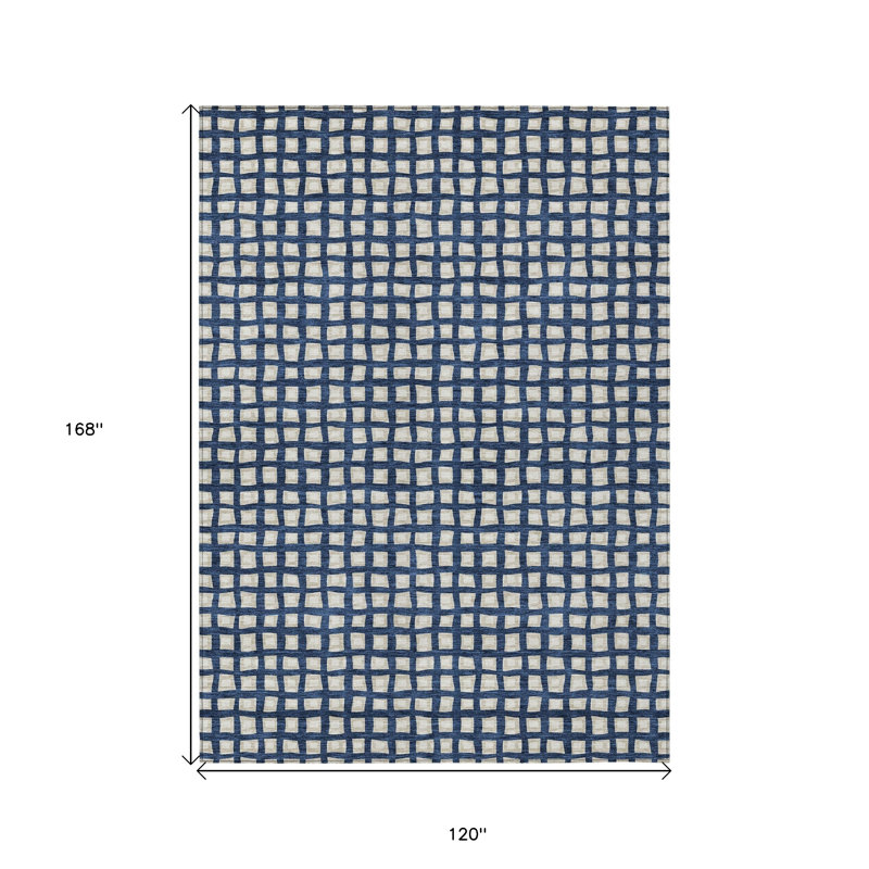 Tapis extérieur lavable à motif géométrique bleu marine et ivoire 10 pi x 14 pi