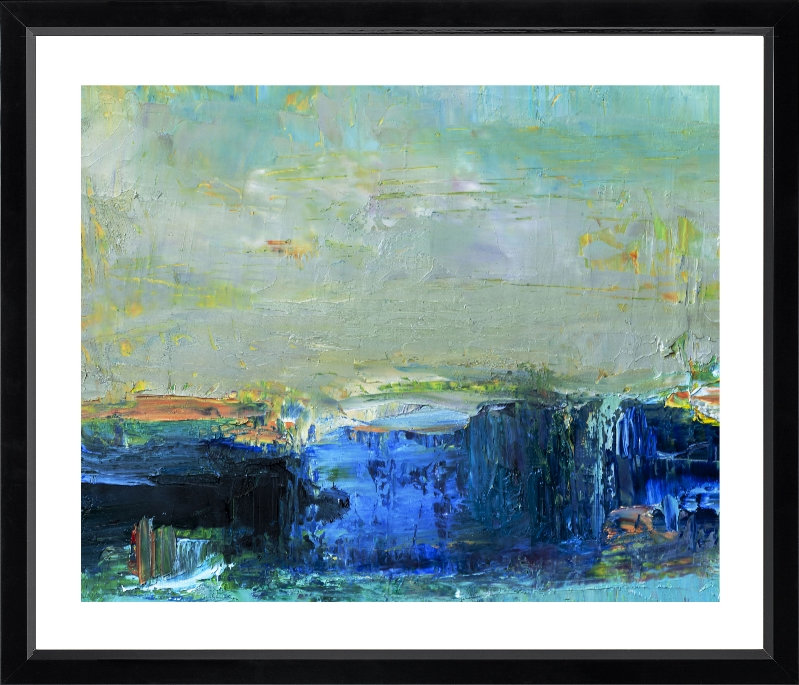 Shades Of Blue Abstract - Single Picture Frame Print, 205.74 cm H x 167.64 cm W, Gloss Black