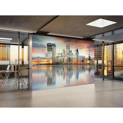 Modern City Skyline Reflection Wallpaper Mural