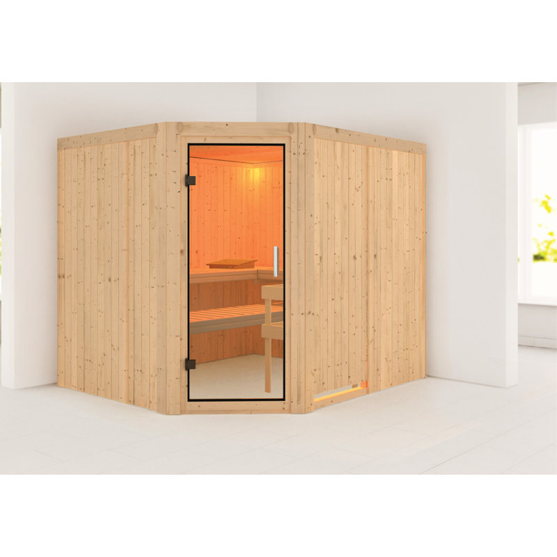 3 Person Sauna, No Oven, Natural/Clear Glass