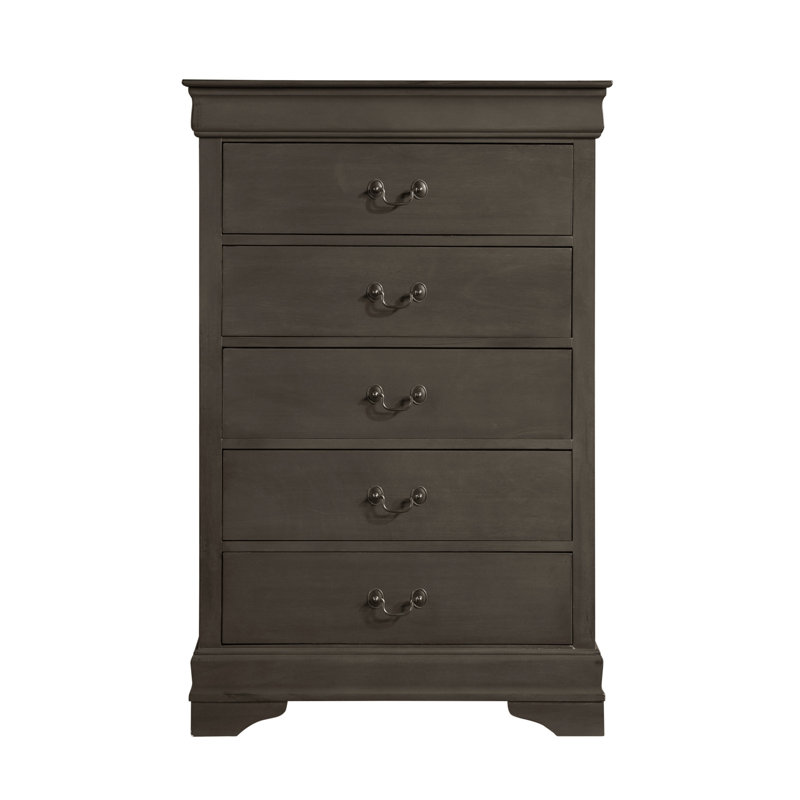 Meuble de chambre classique de style Louis Philippe avec teinture grise 1 pièce et 5 tiroirs, Gris