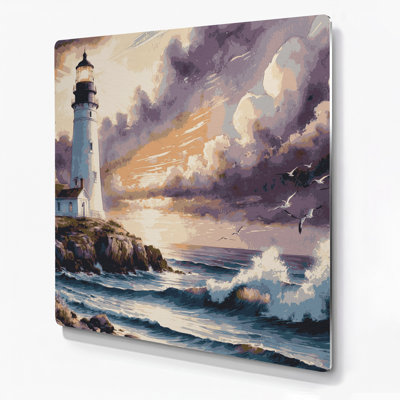 Coastal Lighthouse Collection Pink Metal Wall Art