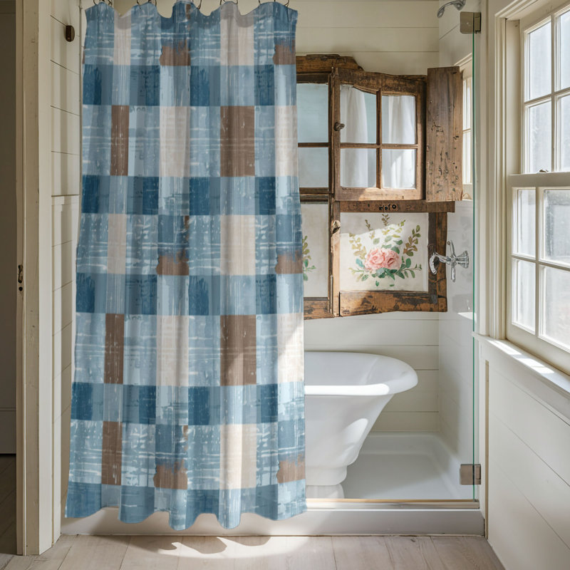 Rideau de douche bleu-brun de qualité supérieure, H 74 po x l 71 po