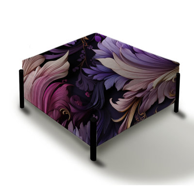 Regal Feathered Elegance - Floral Large Square Ottoman