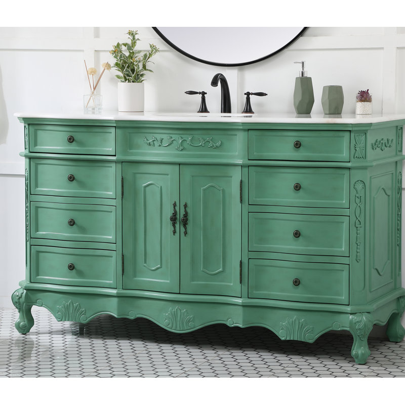 Ensemble de meuble-lavabo simple 60 po Lunette, Menthe rétro, Blanc ivoire