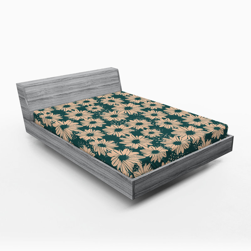 Drap-housse Ambesonne, Drap-housse très grand californien, Pêche, vert forêt / floral