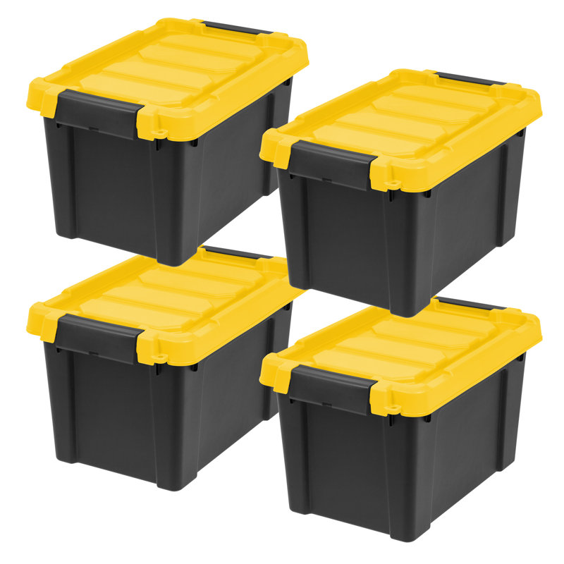 Heavy-Duty Black and Yellow Stackable Plastic Storage Totes