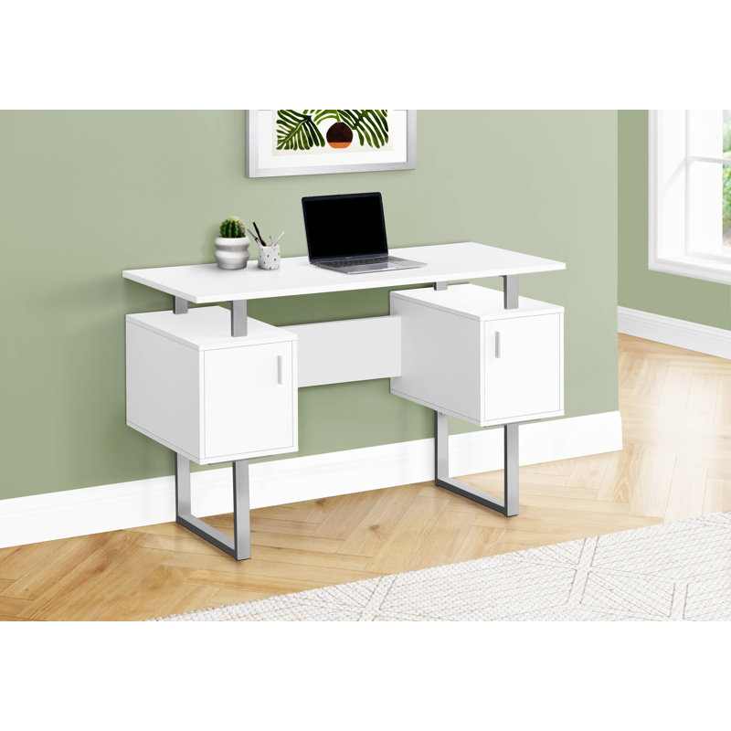 Computer Desk, Home Office, Laptop, Storage, Work, Metal, Laminate, Contemporary, White