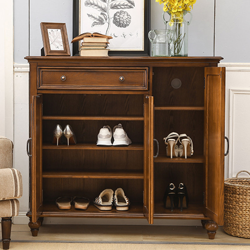 Walnut Solid Wood Shoe Storage Bench, 43.31" H x 47.24" W x 15.75" D