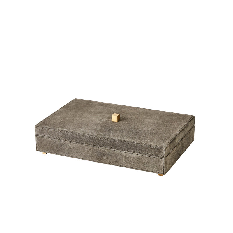 Posh Box-Grey Suede-Sm, 4.75" H x 16.25" W x 10.75" D