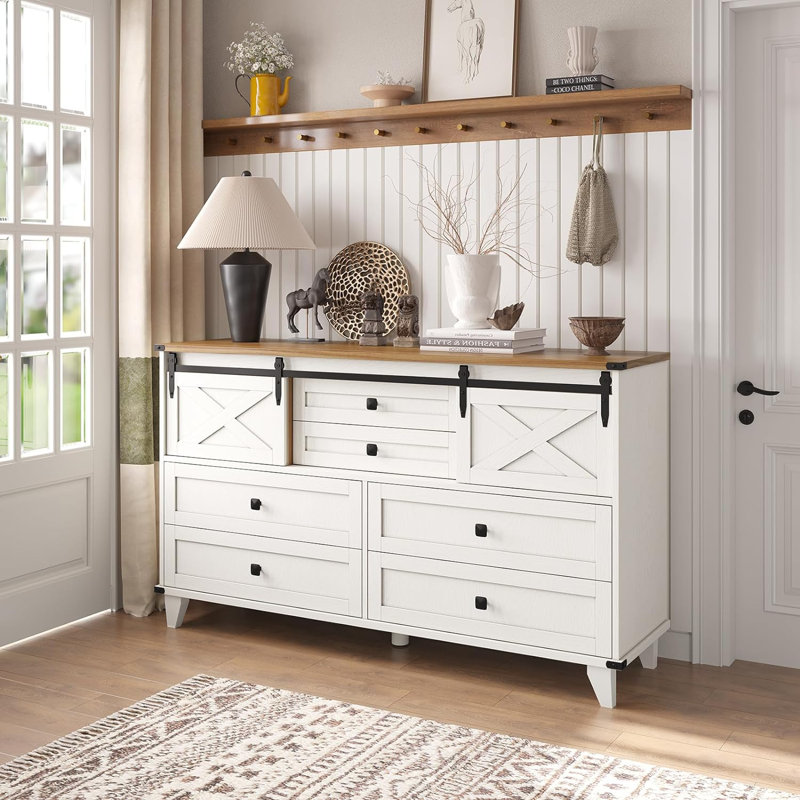 Commode 6 tiroirs Serhei, Brun / blanc