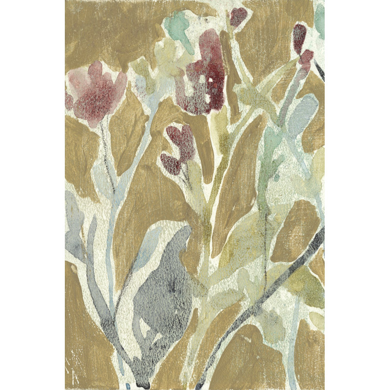 Flowers on Ochre I - Painting, 122 cm H x 81 cm W, Wrapped Canvas