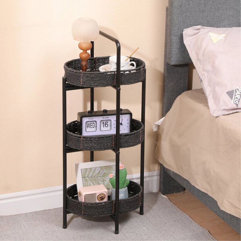 Table d'appoint tissée en corde de papier à 3 niveaux pour tablettes, Noir