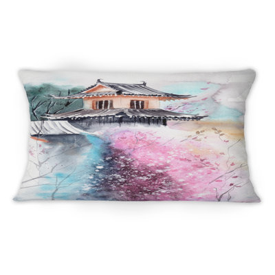 Coussin Cherry Blossoms With Japanese Temple