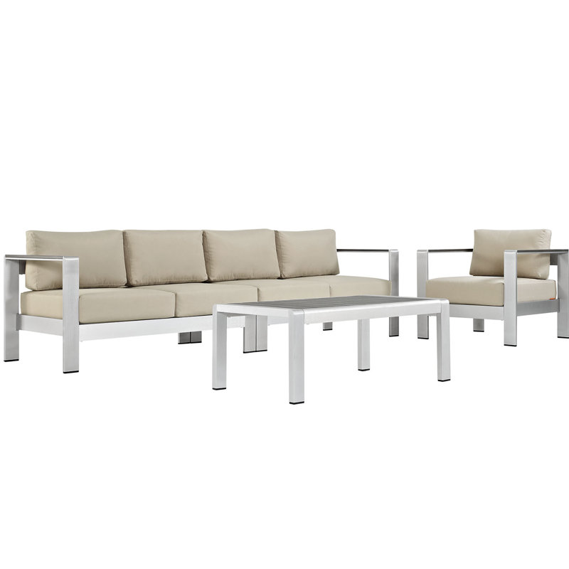 Ensemble de conversation modulaire en aluminium avec coussins 4 pièces Shore, Beige