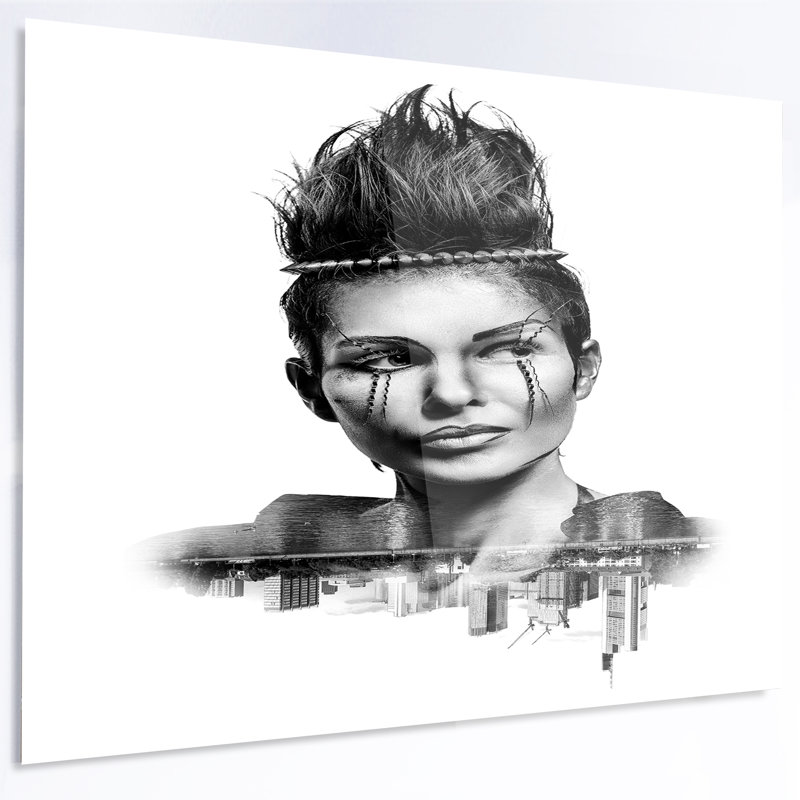 Double Exposure Woman Portrait Canvas Art in Black and White