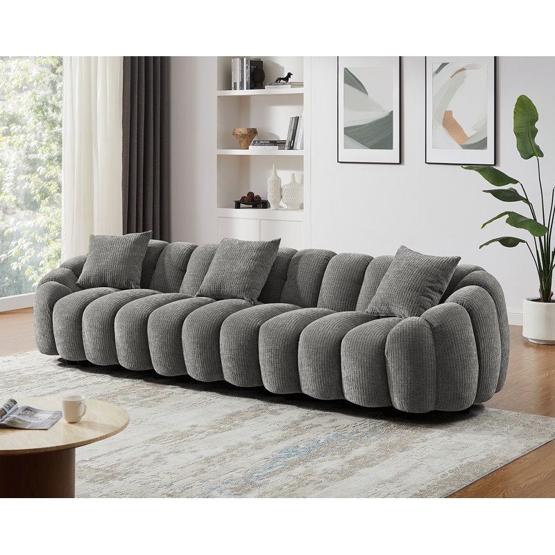 Canapé rembourré standard avec accoudoirs évasés, H 28,74 po x l 126,77 po x P 39 po, Gris chenille