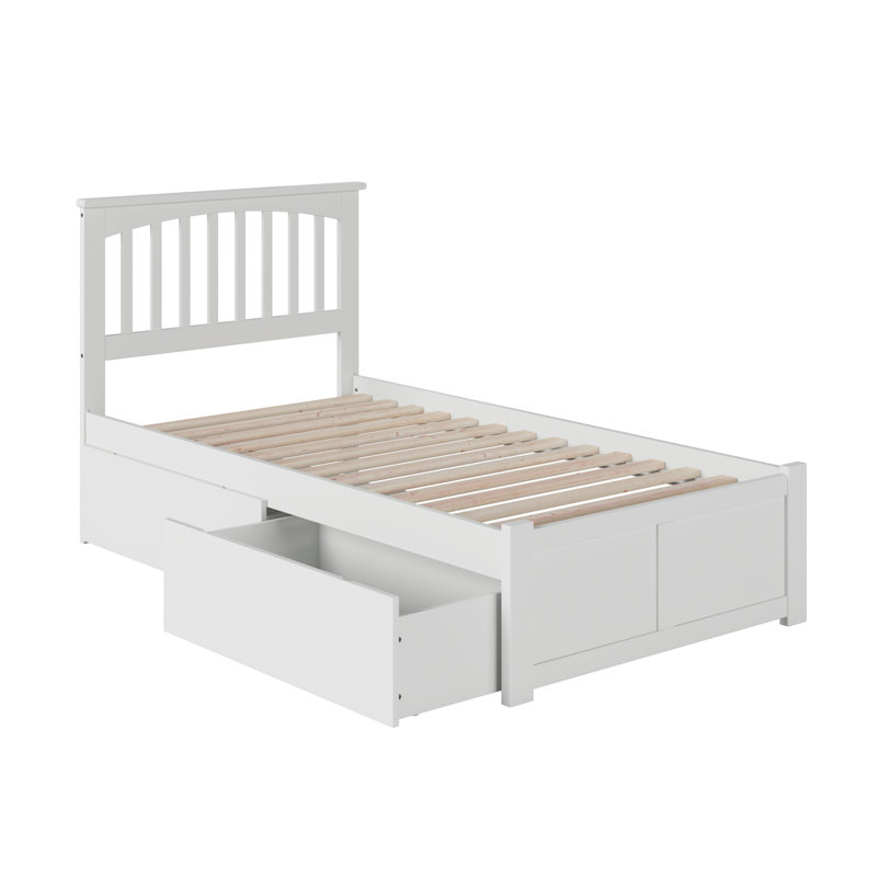 Huntsville Solid Wood Platform Bed with Panel Footboard and Storage Drawers, Twin XL, White