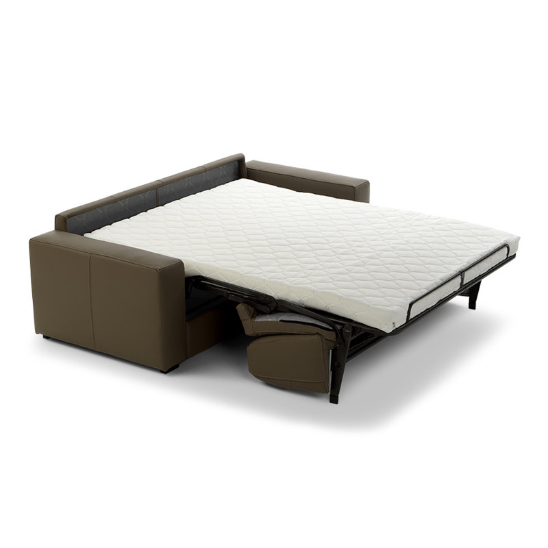 Cappella Italian 85" Genuine Top Grain Leather Queen Wide Arm Pull Out Sleeper Sofa Bed with Memory Foam Mattress