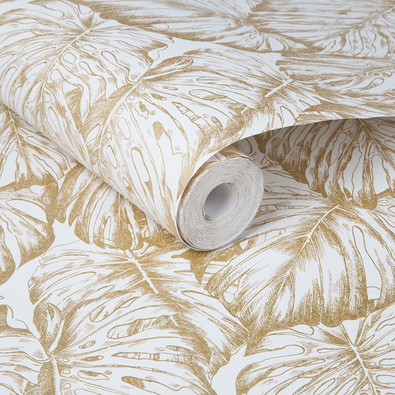 Floral Metallic Wallpaper Roll, Pearl/Gold