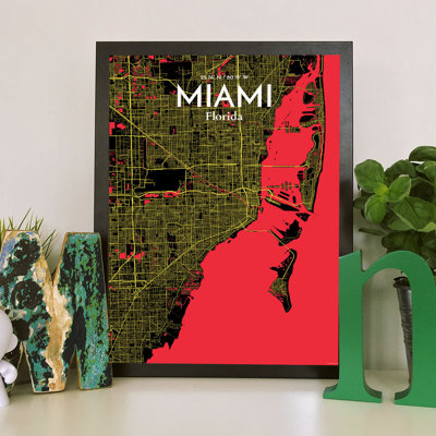Miami City Map - No Frame Print