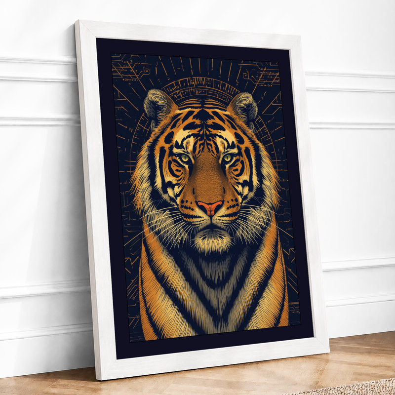 Tiger and Mandala Japandi - Framed Print, A1 - 84.1 x 59.4 cm, White