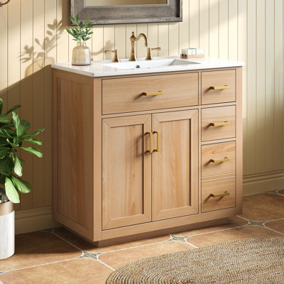 Cony 36" Bathroom Vanity with Ceramic Sink, Soft-Close Double Doors & 4 Drawers