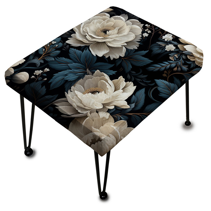 Royal White And Black Flowers Pattern - Floral Rectangle Ottoman