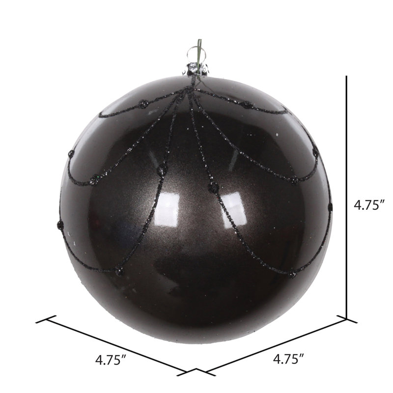 Ornement boule de rideau à paillettes bonbon, H 4,75 po x l 4,75 po x P 4,75 po, Noir