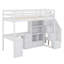 Lit mezzanine compact de taille simple avec bureau en L, armoires à tiroirs et escalier de rangement-745076906