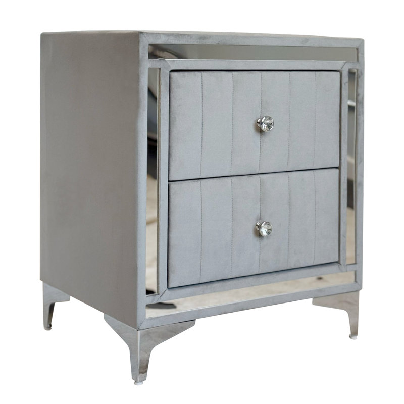 Farney Velvet Nightstand Fully Assembled, Gray