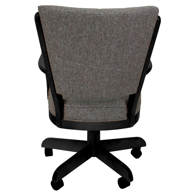 Gravois Swivel Wood Caster Chair with Arms, Mojave Gray, Black