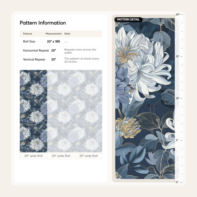 Élégant papier peint floral bleu à motif de peler, coller