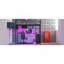 Lit mezzanine double en métal avec DEL, bureau et 4 tablettes de rangement, noir
