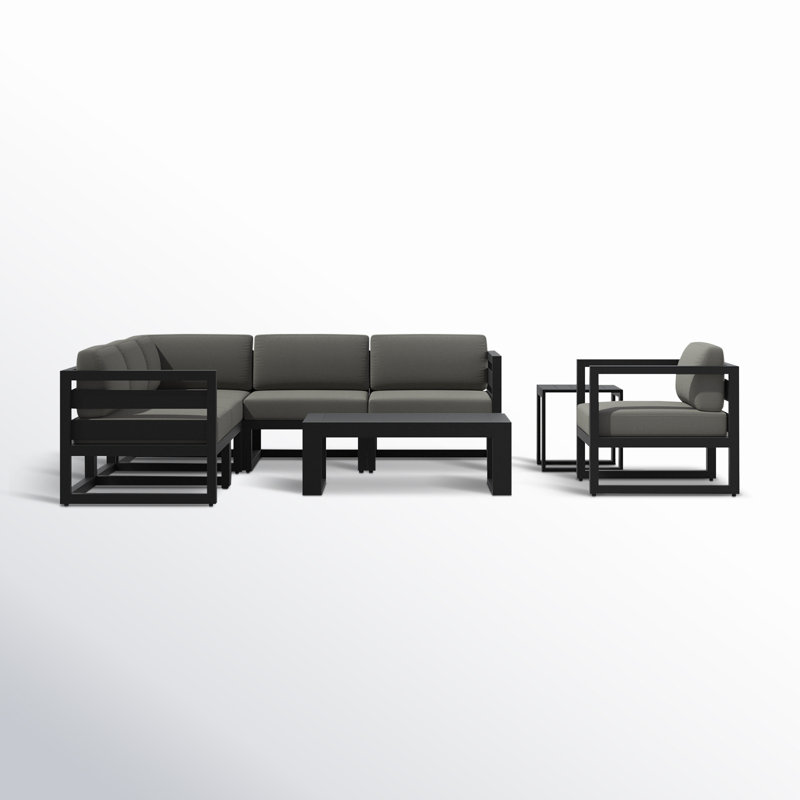 Avion 8 Piece Sectional Seating Group with Sunbrella Cushions, Canvas Charcoal Sunbrella® Canvas, Black
