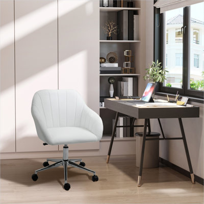 Bureau ajustable en similicuir blanc avec siège pivotant et structure en métal, 9,2 po