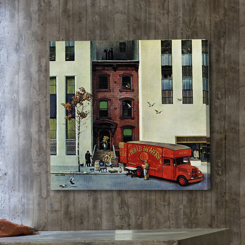 « moving day » par john négligeable faisant, reproduction d’art sur toile tendue, H 48 po x l 48 po