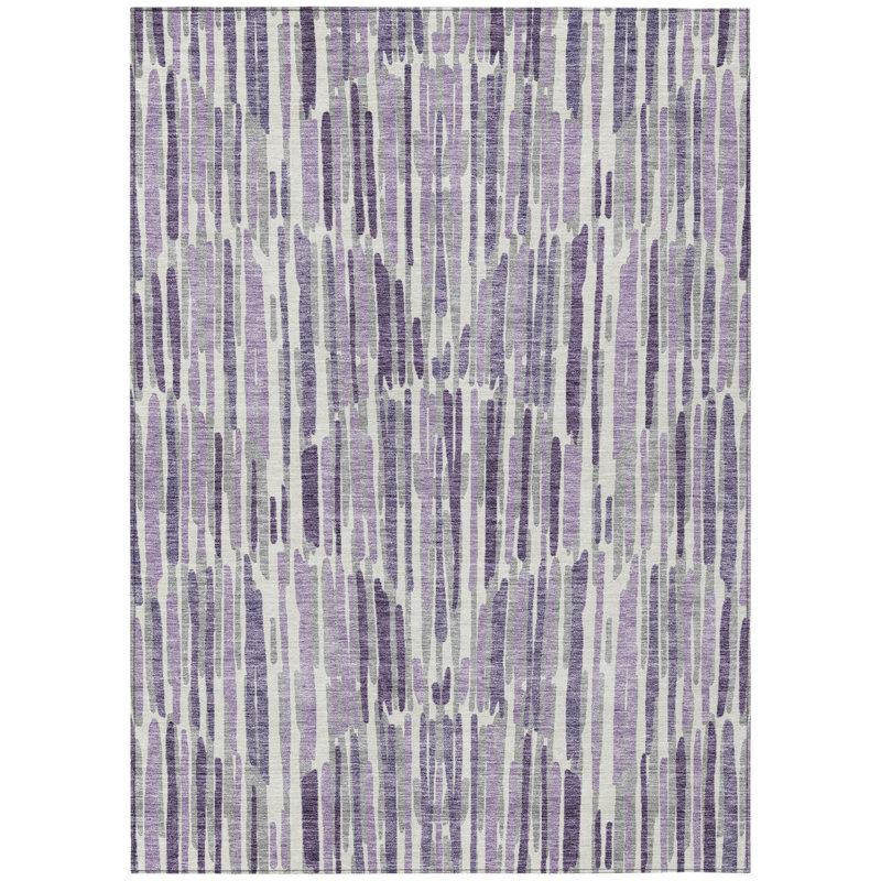 Tapis d'intérieur lavable abstrait ivoire 5 pi x 8 pi mauve