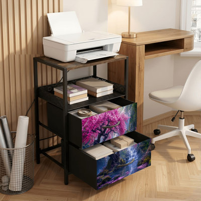 Table de chevet 2 tiroirs avec station de charge, table de chevet pour chambre avec ports USB et amp; Table de chevet noire Outlets