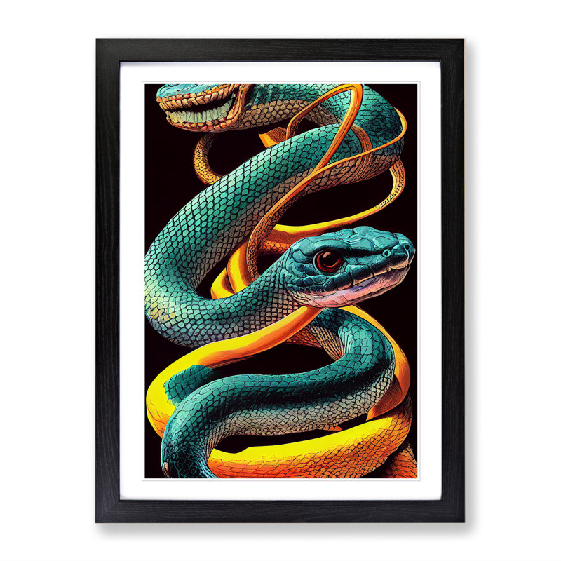 Snakes Intertwined - Single Picture Frame Print, Black, 64cm H x 46cm W x 2cm D