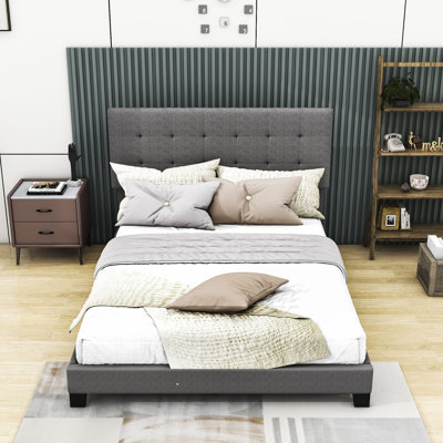 Queen Size Linen Upholstered Bed with Headboard -  Latitude Run®, 65A91EF9FFAA47EAB3B6ABC5EBEEB854