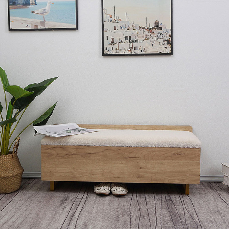 White Burlywood Upholstered Bench, Burlywood, 14.96" H x 23.62" W x 11.81" D