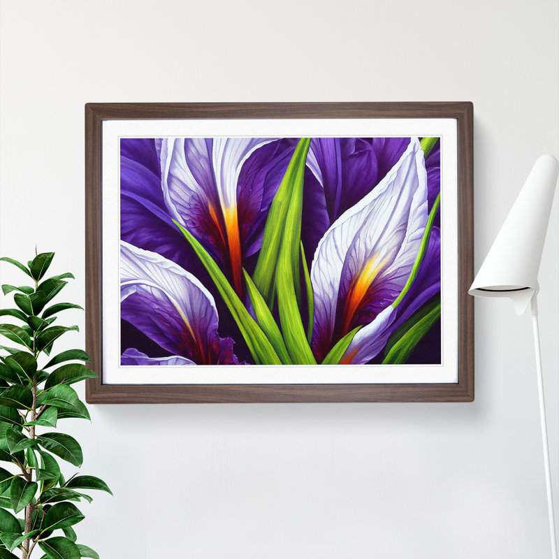 XH1022-6110X Modern Iris Flowers Vol.7 - Single Picture Frame Print, 25cm H x 34cm W x 2cm D, Walnut