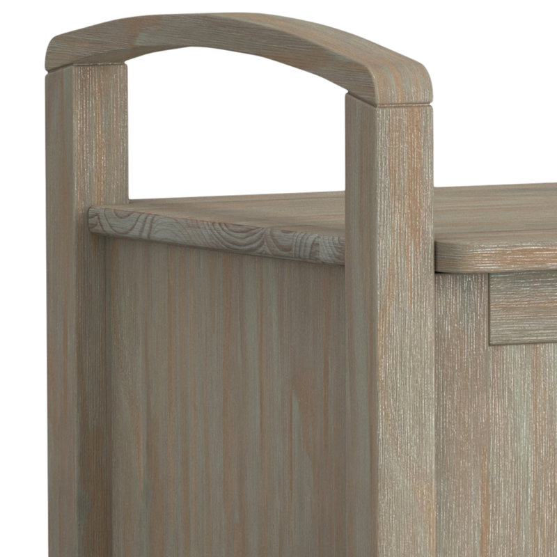 Rustic Distressed Gray 44" Solid Hardwood Storage Bench with Armrests