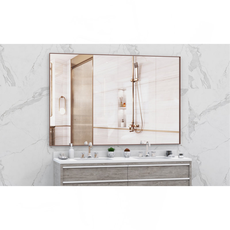 Oversized Bathroom Mirror With Removable Tray Wall Mount Mirror,Vertical Horizontal Hanging Aluminum Framed Wall Mirror ,Full Body Mirror For Bedroom Living Room,Yellow+Coral,72X48 Inches