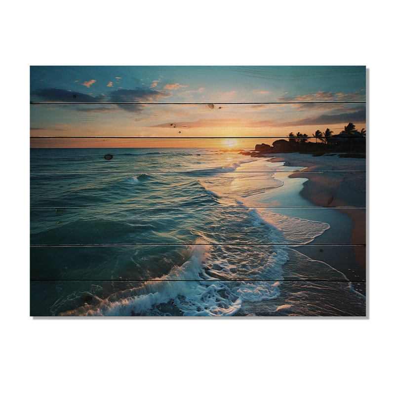 Tranquil Shores Sunset Beach Horizon II - plage sur bois, H 34 po x l 44 po x P 0,78 po