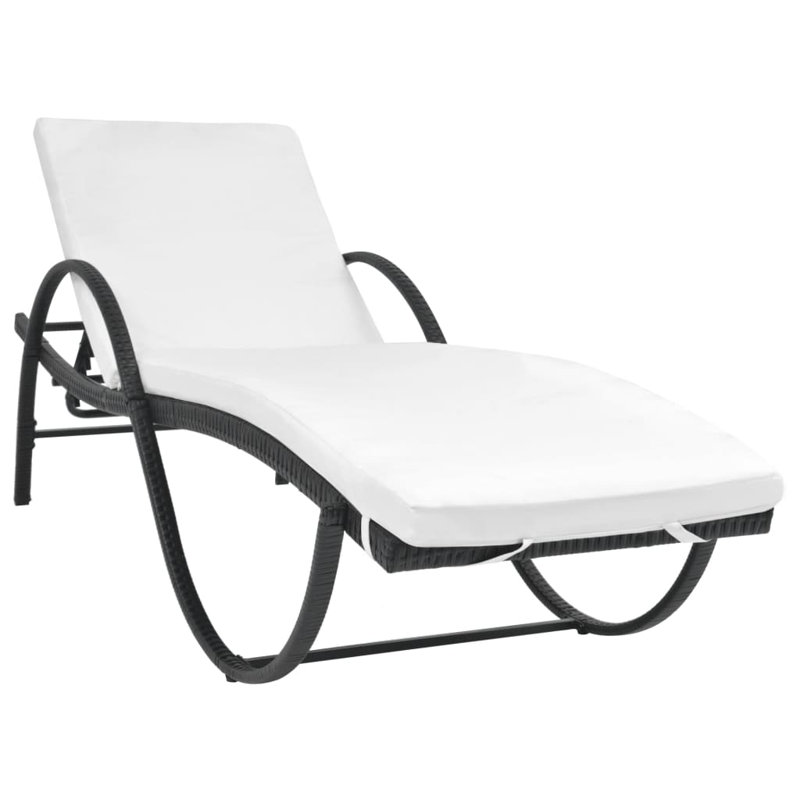 Vollmer 77.2" Long Single chaise with Cushions and Table, Black